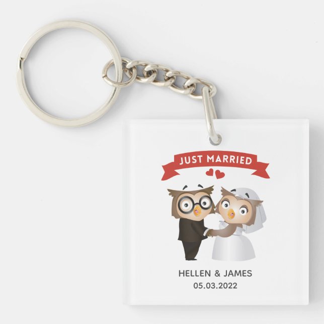 Just Married Owl Wedding   Keychain (Front)