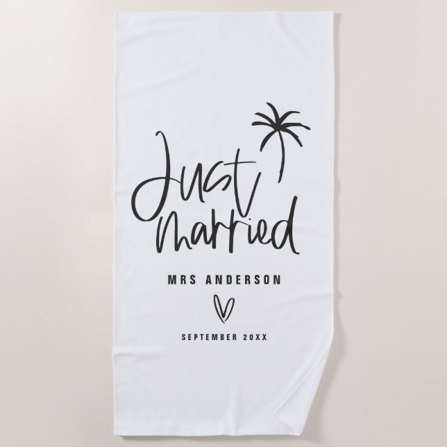 Just married palm tree wedding gift beach beach towel (Front)