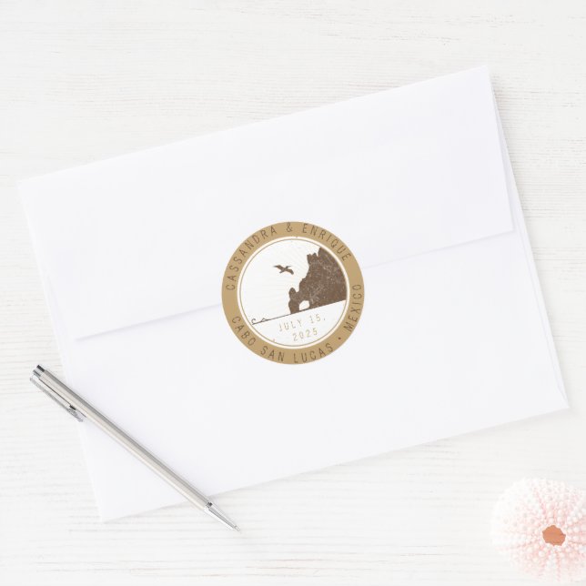 Just Married | Passport Stamp | Cabo San Lucas Classic Round Sticker (Envelope)