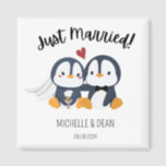 just married penguin cute giveaway personalized magnet<br><div class="desc">Make your wedding unforgettable with our charming penguin wedding souvenir magnet! 
These delightful magnets are not just wedding favours,  they're keepsakes that your guests will adore. Perfect for penguin lovers and customizable to add your own touch of love for your perfect wedding day. 
#WeddingGiveaway #WeddingSouvenirs #FridgeMagnetWeddingFavor #CustomizableWeddingGiveaway #PenguinLovers #ZazzleFinds</div>