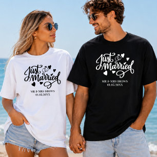 Just Married Personalized Couples Matching Wedding T-Shirt