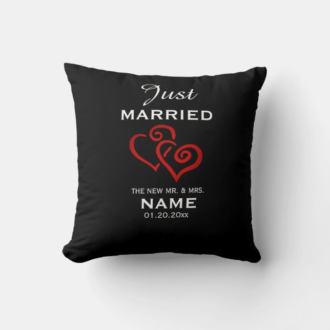 'Just Married' Personalized Throw Pillow (Front)