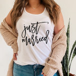 Just Married Personalized Typography Tank Top<br><div class="desc">Set off on your honeymoon with our super cute bride tank featuring "Just Married" on the front in black handwritten style brush marker typography lettering. Personalize the back with your choice of text -- we love it with "The New Mrs" and your new last name.</div>