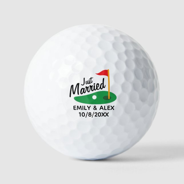 Just Married Personalized Wedding Golf Balls (Front)