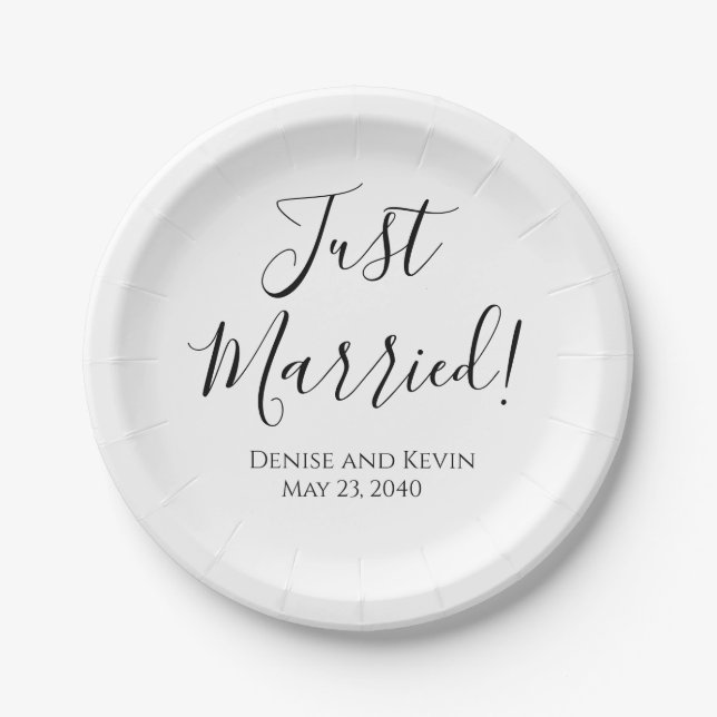 Just Married Personalized Wedding Paper Plates  (Front)