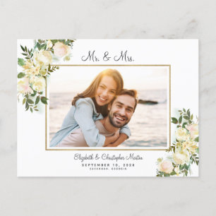 Just Married Photo Elopement Floral Elegant Roses Invitation Postcard