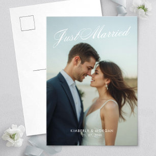 Just Married Photo Modern Wedding Announcement Postcard