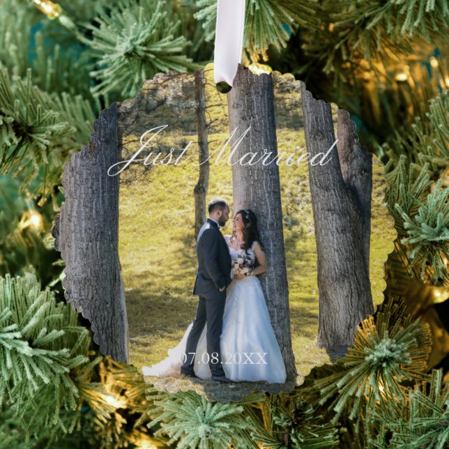 Just Married Photo Ornament Card (Insitu (Tree))