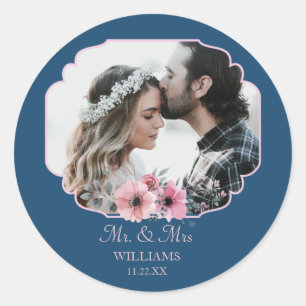 Just Married Photo Portrait Marriage Anniversary Classic Round Sticker
