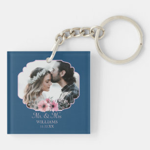 Just Married Photo Portrait Marriage Anniversary Keychain
