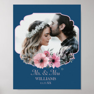 Just Married Photo Portrait Marriage Anniversary Poster