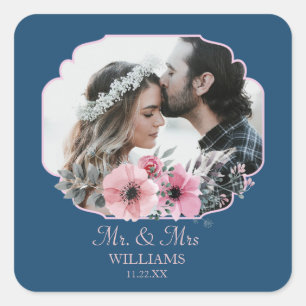 Just Married Photo Portrait Marriage Anniversary Square Sticker