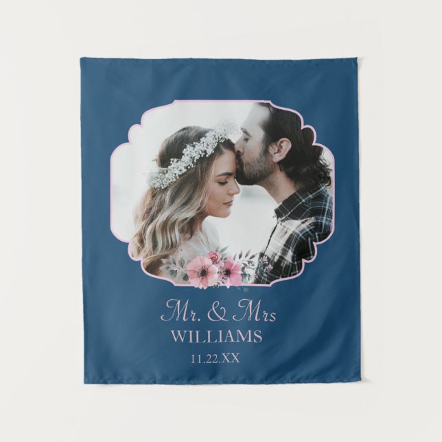 Just Married Photo Portrait Marriage Anniversary  Tapestry (Front)