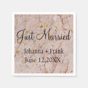 Just Married Pink and Gold Marble Napkin