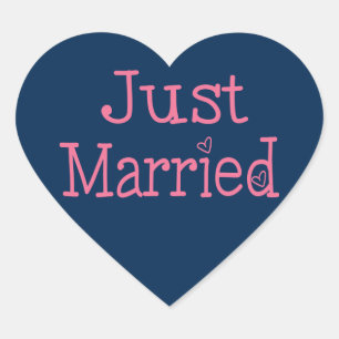 Just Married Pink And Navy Blue Heart Wedding Sticker
