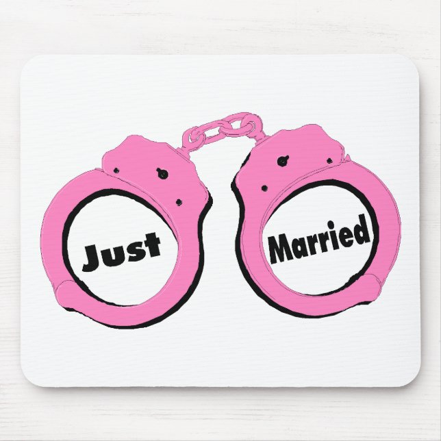 Just Married Pink Handcuffs Mouse Pad (Front)