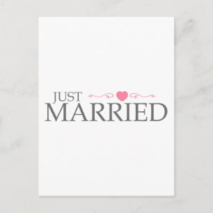 Just Married (Pink Heart Scroll) Announcement Postcard