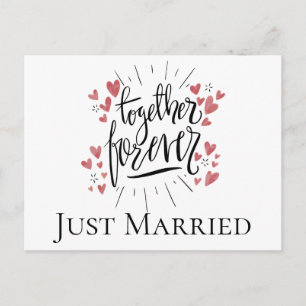 Just Married Pink Hearts Forever Together Wedding Announcement Postcard