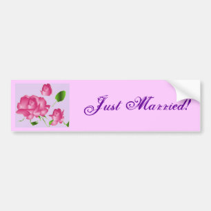 "Just Married" Pink Lavender Rose Bumper Sticker