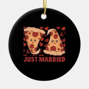 Just Married Pizza Slice Ceramic Ornament