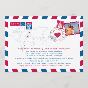 Just Married   Portugal Airmail Post Reception Invitation