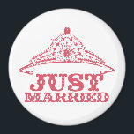 Just Married Princess Bride Tiara Weddings Magnet<br><div class="desc">Wedding Party Gifts- to change background colour click customize - click edit - select last tool on drop down and choose any colour shown or insert your own RGB hex code for your custom wedding colour - to change font colour select the text you wish to change and then click...</div>