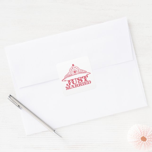 Just Married Princess Bride Tiara Weddings Square Sticker (Envelope)