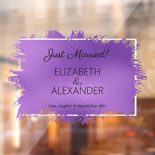 Just Married! Purple Faux Foil Window Cling (Sheet 2)
