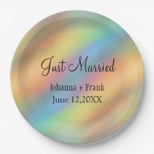 Just Married Rainbow Colours Abstract Paper Plate