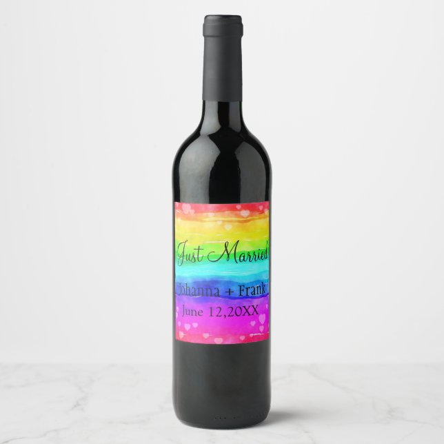 Just Married Rainbow Wine Label (Front)