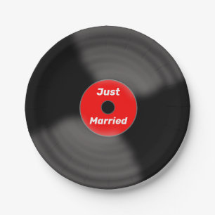 Just Married Record Paper Plates 
