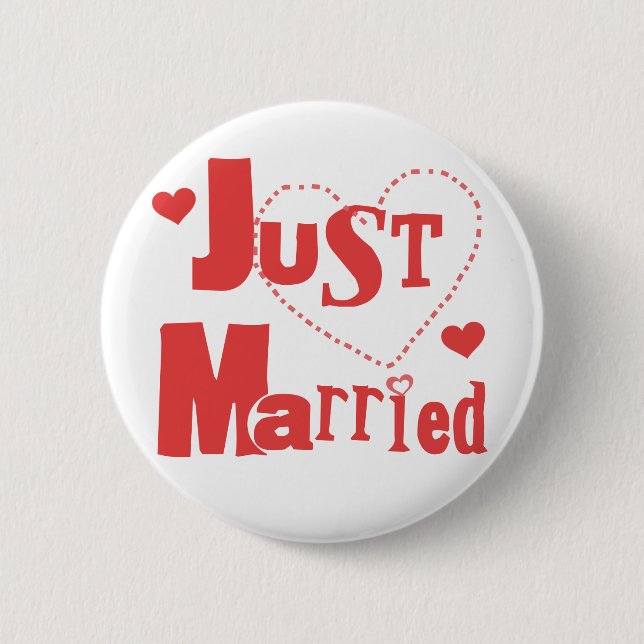 Just Married Red Heart 2 Inch Round Button (Front)