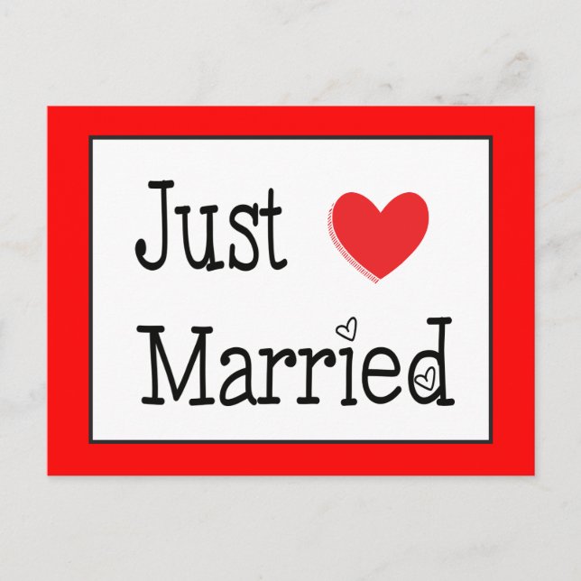 Just Married Red Heart Wedding Announcement (Front)