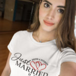 Just Married Red Hearts T-Shirt<br><div class="desc">just married with red intertwined hearts and wedding details personalization</div>