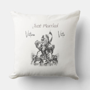 Just Married Renaissance Couple On Horse Throw Pillow