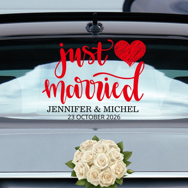 Just Married romantic red script wedding car Window Cling (Creator Uploaded)