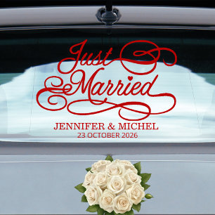 Just Married romantic red script wedding car Window Cling