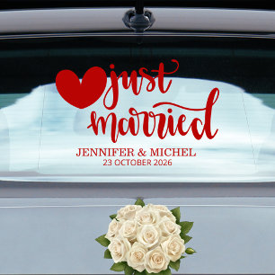 Just Married romantic red script wedding car Window Cling