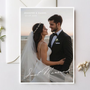 Just Married Romantic Wedding Photo Announcement