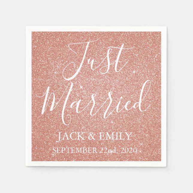 Just Married Rose Gold Blush Pink Napkins (Front)