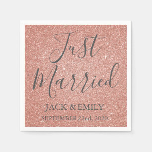 Just Married Rose Gold Blush Pink Napkins