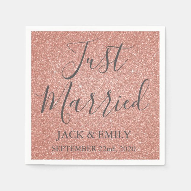 Just Married Rose Gold Blush Pink Napkins (Front)