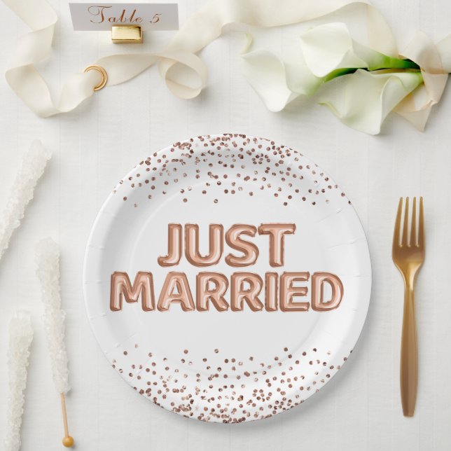 Just Married Rose Gold Wedding Balloons Paper Plate (Wedding)