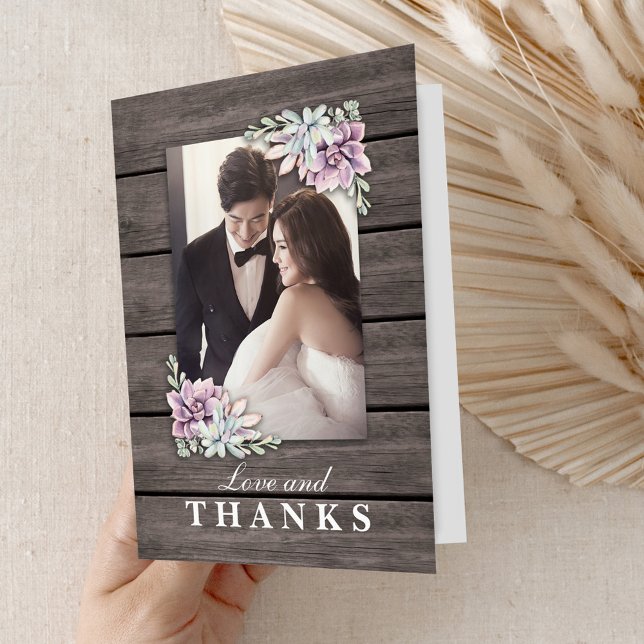 Just Married | Rustic Succulent Wedding Thank You Card (Creator Uploaded)