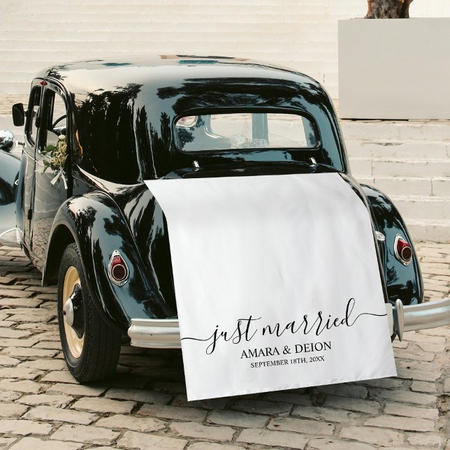 Just Married Script Fabric Car Banner Wedding Sign Tapestry (Just Married Script Fabric Car Banner Sign Tapestry)