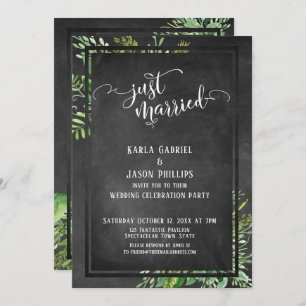 Just Married Script Greenery Bouquet & Chalkboard Invitation