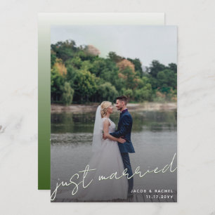 Just Married Script Overlay Green Photo Wedding Announcement