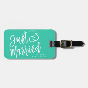 Just Married Script   Personalized Aqua Luggage Tag