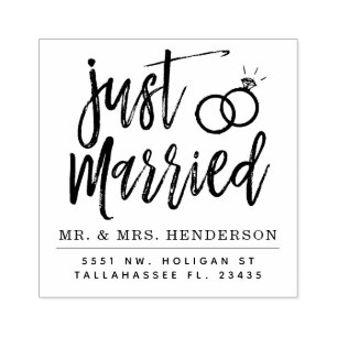 Just Married Script   Personalized Rubber Stamp