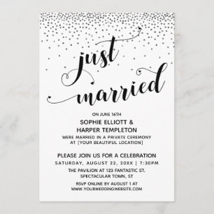 Just Married Script Silver Confetti Reception-Only Invitation